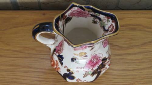 Superb Vintage Mason`s Ironstone Blue `Mandalay` Octagonal Hydra Jug H: 11 cm