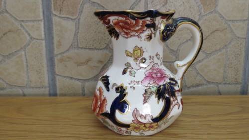Superb Vintage Mason`s Ironstone Blue `Mandalay` Octagonal Hydra Jug H: 11 cm