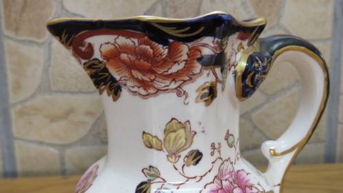 Superb Vintage Mason`s Ironstone Blue `Mandalay` Octagonal Hydra Jug H: 11 cm