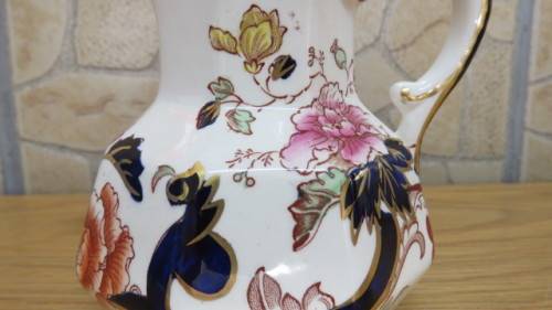 Superb Vintage Mason`s Ironstone Blue `Mandalay` Octagonal Hydra Jug H: 11 cm