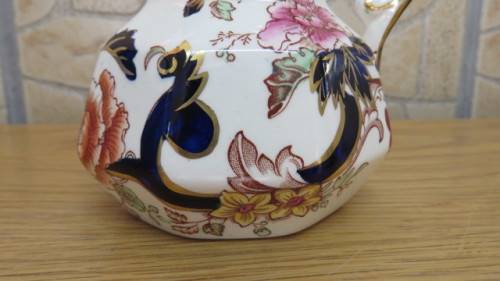 Superb Vintage Mason`s Ironstone Blue `Mandalay` Octagonal Hydra Jug H: 11 cm