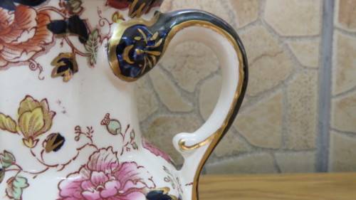 Superb Vintage Mason`s Ironstone Blue `Mandalay` Octagonal Hydra Jug H: 11 cm