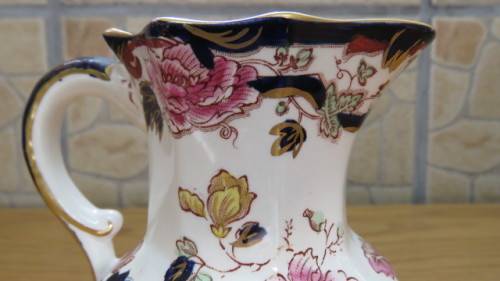 Superb Vintage Mason`s Ironstone Blue `Mandalay` Octagonal Hydra Jug H: 11 cm