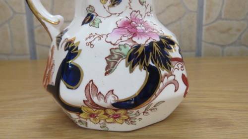 Superb Vintage Mason`s Ironstone Blue `Mandalay` Octagonal Hydra Jug H: 11 cm