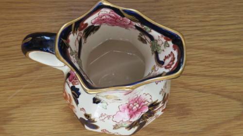 Superb Vintage Mason`s Ironstone Blue `Mandalay` Octagonal Hydra Jug H: 11 cm