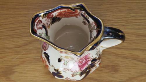 Superb Vintage Mason`s Ironstone Blue `Mandalay` Octagonal Hydra Jug H: 11 cm