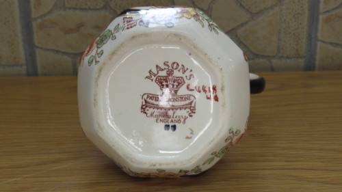 Superb Vintage Mason`s Ironstone Blue `Mandalay` Octagonal Hydra Jug H: 11 cm