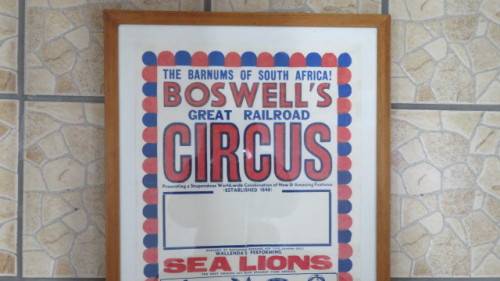 Vintage `Boswell`s Great Railroad Circus` Framed Advertising Poster COURIER ONLY 109,5 x 47,5 cm