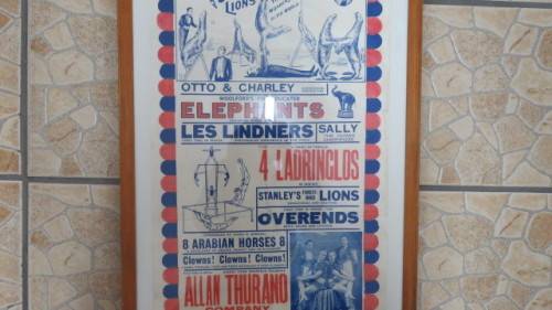 Vintage `Boswell`s Great Railroad Circus` Framed Advertising Poster COURIER ONLY 109,5 x 47,5 cm