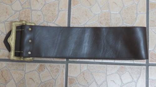 Superb Vintage Genuine Leather Wide Strap/ Belt With Solid Brass Buckle L: 109 cm