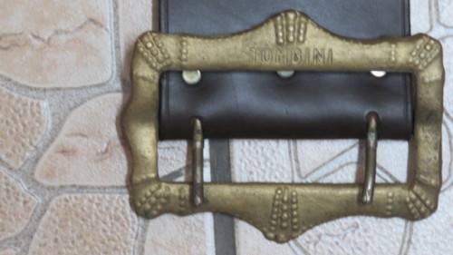Superb Vintage Genuine Leather Wide Strap/ Belt With Solid Brass Buckle L: 109 cm
