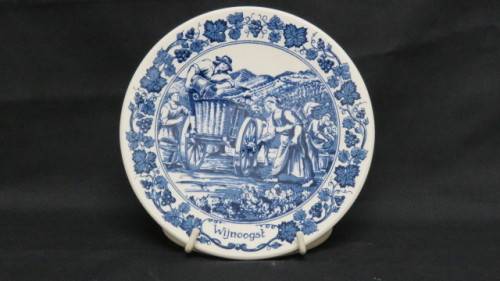 Fantastic Vintage Blauw Delfts Royal Distel Handpainted `Wijnoogst` Small Plate D: 16 cm