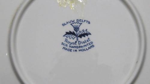 Fantastic Vintage Blauw Delfts Royal Distel Handpainted `Wijnoogst` Small Plate D: 16 cm