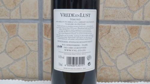 Sealed 750ml Bottle of Vrede en Lust 2003 Simond
