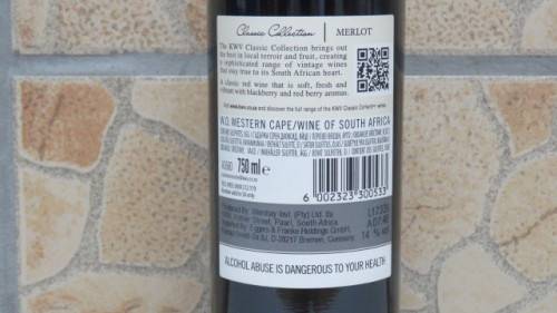 Sealed 750ml Bottle of KWV Classic Collection 2017 Merlot