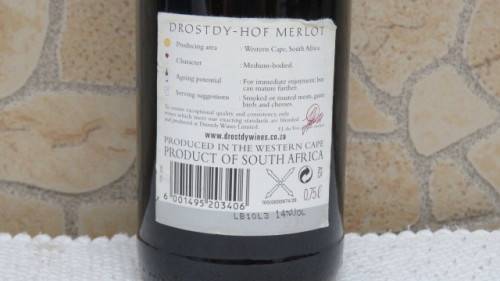 Sealed 750ml Bottle of Drostdy-Hof 2003 Merlot