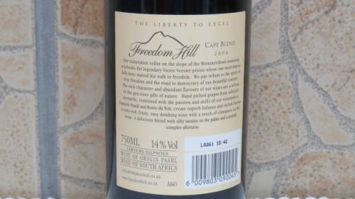Sealed 750ml Bottle of Freedom Hill 2006 Cape Blend Cabernet Sauvignon Pinotage Shiraz