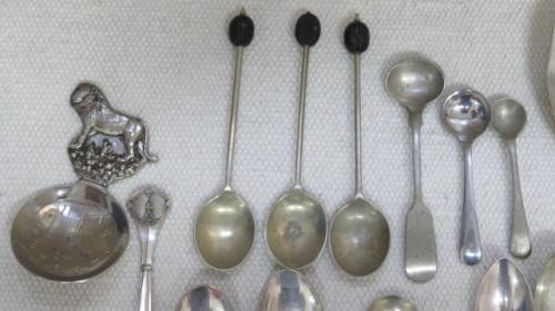 Collection of Thirty Three Silver Plated Teaspoons, Forks, Serving Spoons Details in Description