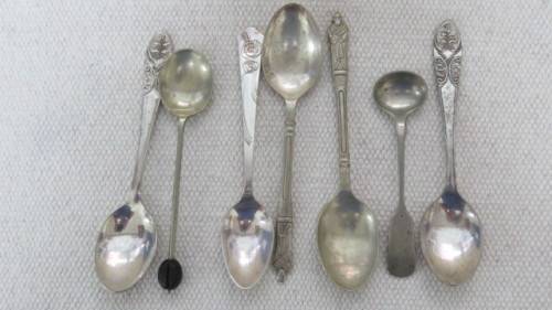 Collection of Thirty Three Silver Plated Teaspoons, Forks, Serving Spoons Details in Description