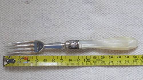 Hallmarked Henry Adcock Birmingham 1856-57 Silver Fork With Pearlised Handle 36 g