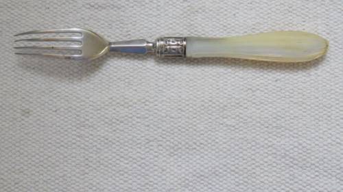 Hallmarked Henry Adcock Birmingham 1856-57 Silver Fork With Pearlised Handle 36 g