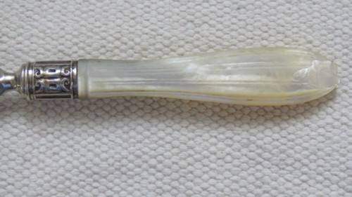 Hallmarked Henry Adcock Birmingham 1856-57 Silver Fork With Pearlised Handle 36 g