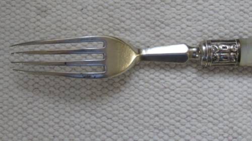 Hallmarked Henry Adcock Birmingham 1856-57 Silver Fork With Pearlised Handle 36 g