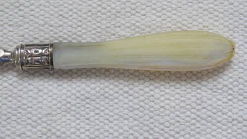 Hallmarked Henry Adcock Birmingham 1856-57 Silver Fork With Pearlised Handle 36 g