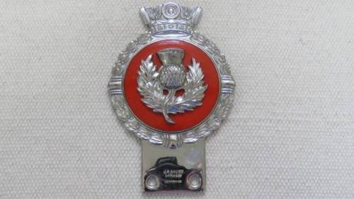 Fantastic Vintage Chrome/Red Enamel J.R. Gaunt London Thistle (Scotland) Car Badge 12 x 8 cm