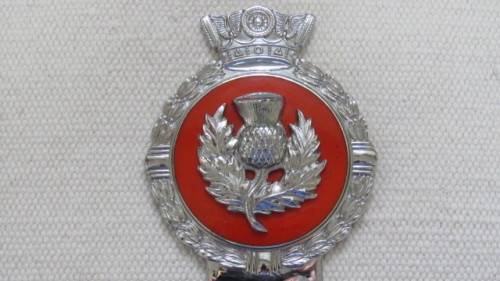 Fantastic Vintage Chrome/Red Enamel J.R. Gaunt London Thistle (Scotland) Car Badge 12 x 8 cm