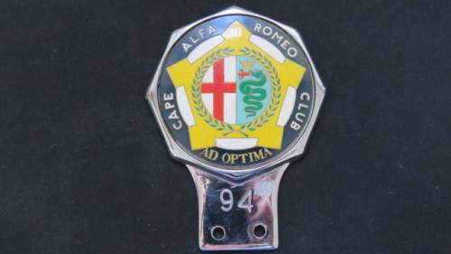 Superb Vintage Alfa Romeo Cape Club `Ad Optima` Chrome/Enamel Car Badge No 94 9 x 12 cm