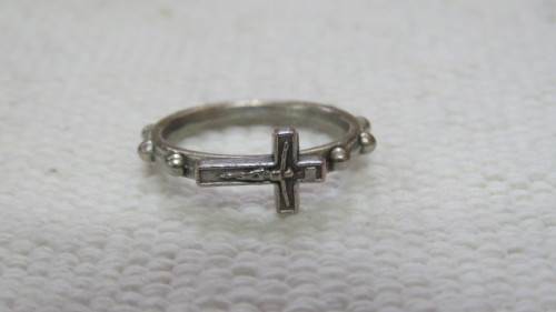 Wonderful Vintage Italy Sterling Silver Crucifix Rosary Ring Size N 1.7 g