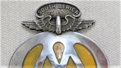 Vintage 1960`s South Africa/Suid-Afrika Automobile Association (AA) Metal Car Badge 95 x 137 mm