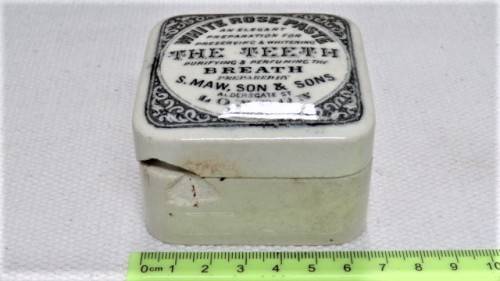 Antique 1880`s S. Maw, Son & Sons White Rose Paste Ironstone British Toothpaste Pot 65 x 65 mm