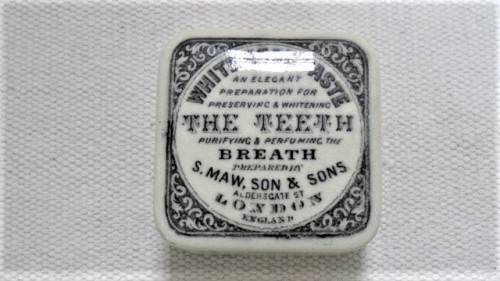 Antique 1880`s S. Maw, Son & Sons White Rose Paste Ironstone British Toothpaste Pot 65 x 65 mm