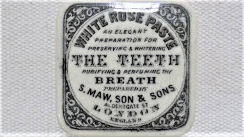 Antique 1880`s S. Maw, Son & Sons White Rose Paste Ironstone British Toothpaste Pot 65 x 65 mm