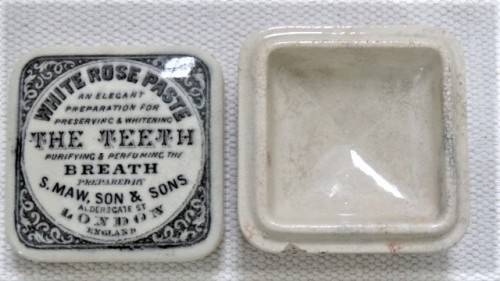 Antique 1880`s S. Maw, Son & Sons White Rose Paste Ironstone British Toothpaste Pot 65 x 65 mm