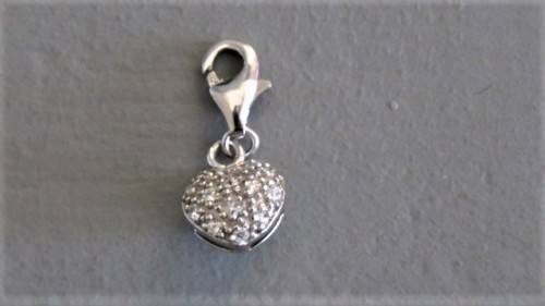 Lovely Vintage Sterling Silver Small Puffy Heart Pendant With Rhinestones 9 x 9 mm (1.8 g)
