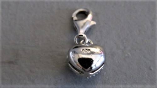 Lovely Vintage Sterling Silver Small Puffy Heart Pendant With Rhinestones 9 x 9 mm (1.8 g)