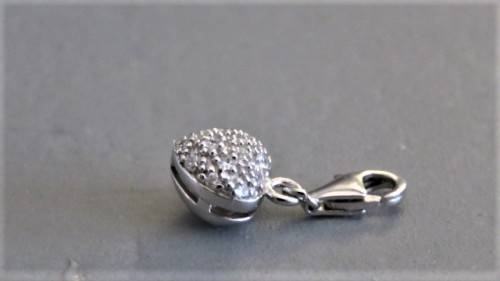 Lovely Vintage Sterling Silver Small Puffy Heart Pendant With Rhinestones 9 x 9 mm (1.8 g)