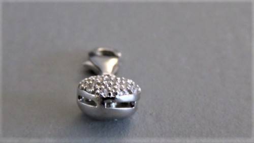Lovely Vintage Sterling Silver Small Puffy Heart Pendant With Rhinestones 9 x 9 mm (1.8 g)