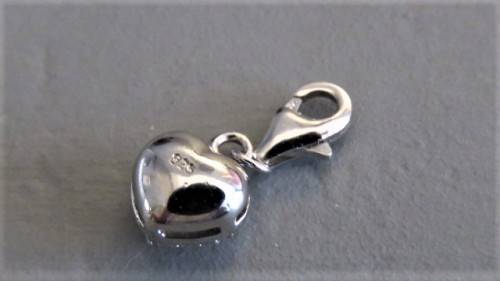 Lovely Vintage Sterling Silver Small Puffy Heart Pendant With Rhinestones 9 x 9 mm (1.8 g)