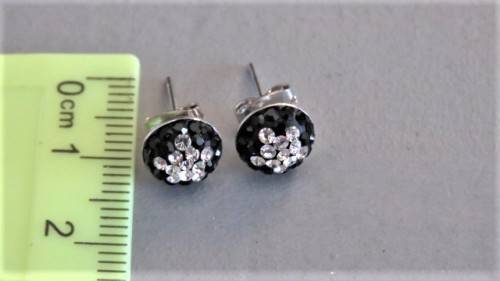 Small Vintage Black Stone/Rhinestone Round Stud Earrings Sterling Silver Backing D: 9 mm (1.3 g)