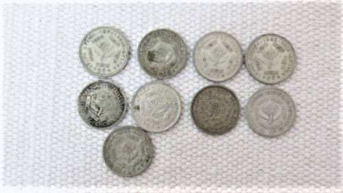 4 RSA Silver Five Cents Coins and 5 Union of South Africa Silver Sixpence Coins See Description