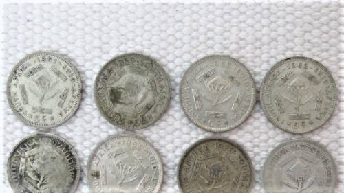 4 RSA Silver Five Cents Coins and 5 Union of South Africa Silver Sixpence Coins See Description