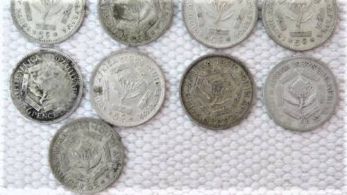 4 RSA Silver Five Cents Coins and 5 Union of South Africa Silver Sixpence Coins See Description