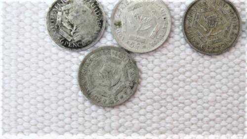 4 RSA Silver Five Cents Coins and 5 Union of South Africa Silver Sixpence Coins See Description