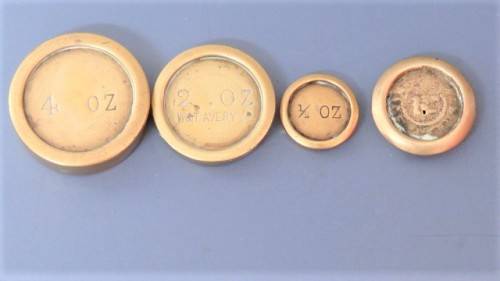 Fabulous Vintage Brass Pancake Weights W&T Avery Set of Four
