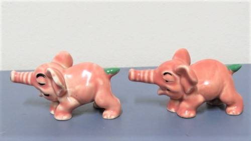 Vintage 1956-61 Wade (Ulster) Shamrock Pottery `Never Again!` & `Oh, My Head!` Small Pink Elephants