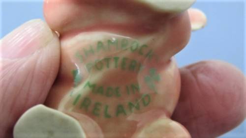 Vintage 1956-61 Wade (Ulster) Shamrock Pottery `Never Again!` & `Oh, My Head!` Small Pink Elephants